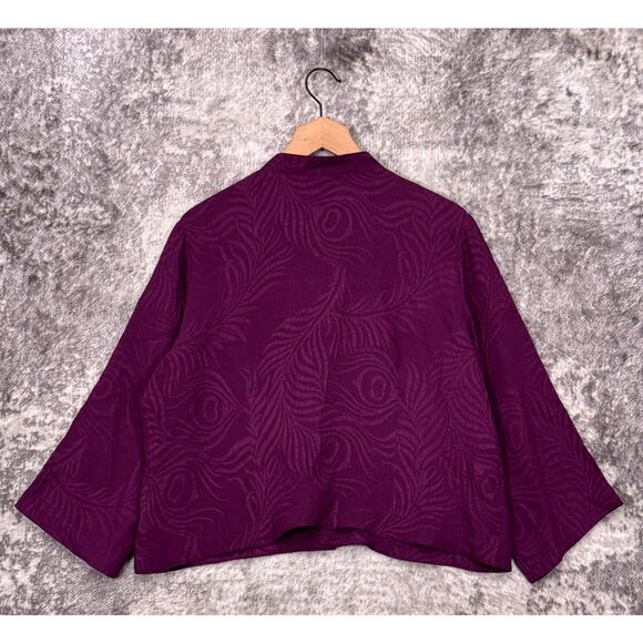 Citron Top XL Petite Womens Purple Silk Jacquard Long Sleeve Button Topper - Picture 3 of 8